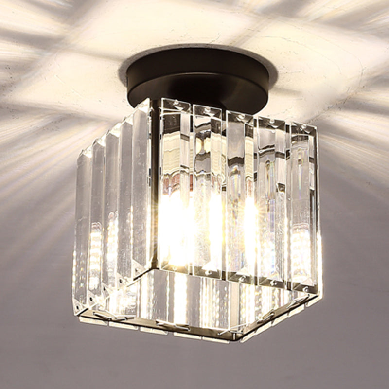 Clear Striped Glass Ceiling Light For Modern Semi-Flush Bedroom Illumination Black / Square Plate