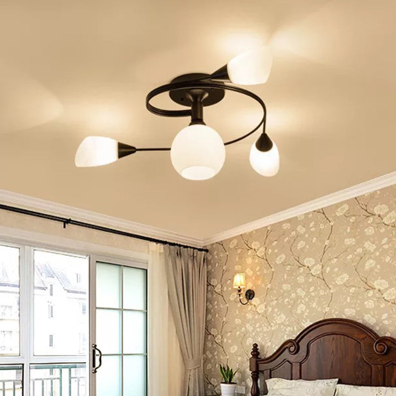 Ironwork Frosted Glass Ceiling Light - Modern Semi Flush Mount With White Shade For Living Rooms &