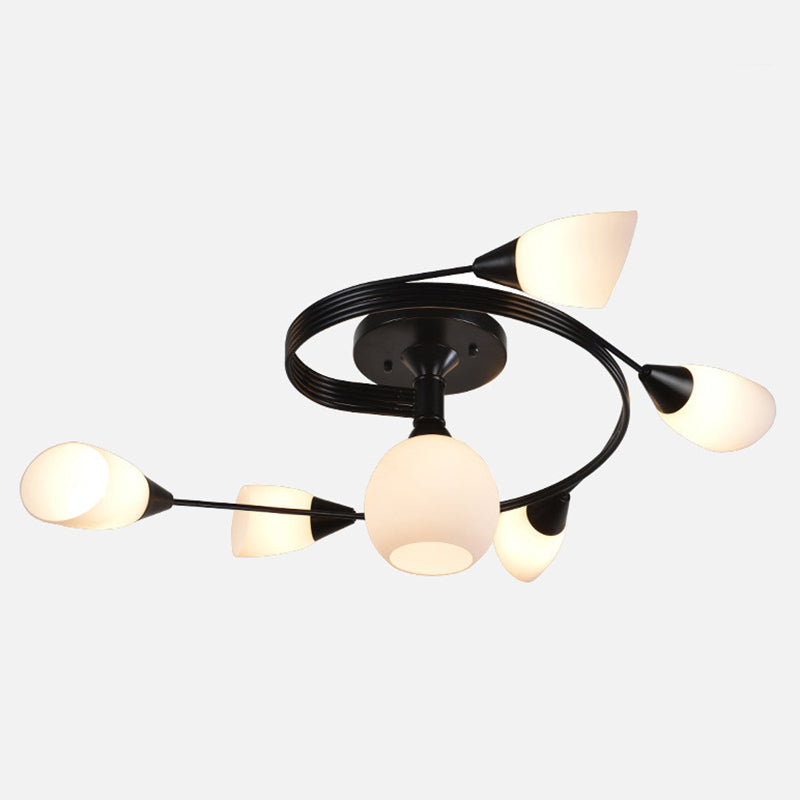 Ironwork Frosted Glass Ceiling Light - Modern Semi Flush Mount With White Shade For Living Rooms &