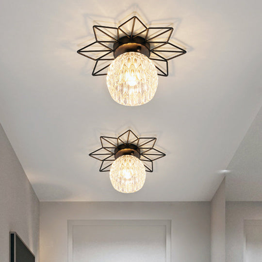 Modern Glass Ceiling Light With Sunflower Iron Decoration For Bedroom Semi Flush Mount Design