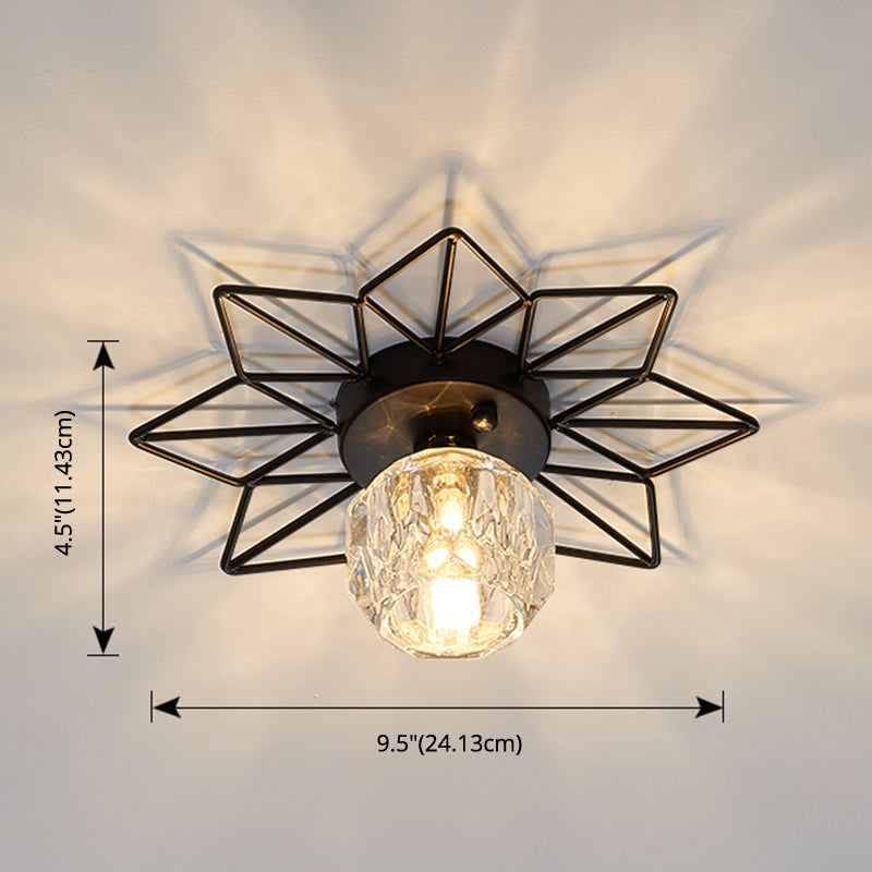 Modern Glass Ceiling Light With Sunflower Iron Decoration For Bedroom Semi Flush Mount Design