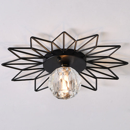 Modern Glass Ceiling Light With Sunflower Iron Decoration For Bedroom Semi Flush Mount Design