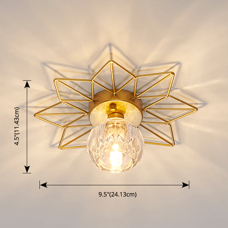 Modern Glass Ceiling Light With Sunflower Iron Decoration For Bedroom Semi Flush Mount Design