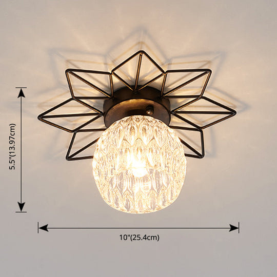 Modern Glass Ceiling Light With Sunflower Iron Decoration For Bedroom Semi Flush Mount Design