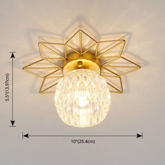 Modern Glass Ceiling Light With Sunflower Iron Decoration For Bedroom Semi Flush Mount Design