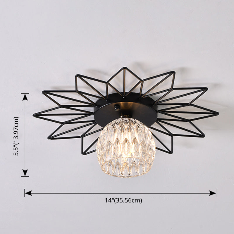 Modern Glass Ceiling Light With Sunflower Iron Decoration For Bedroom Semi Flush Mount Design