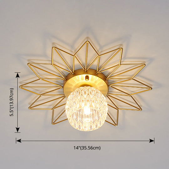 Modern Glass Ceiling Light With Sunflower Iron Decoration For Bedroom Semi Flush Mount Design