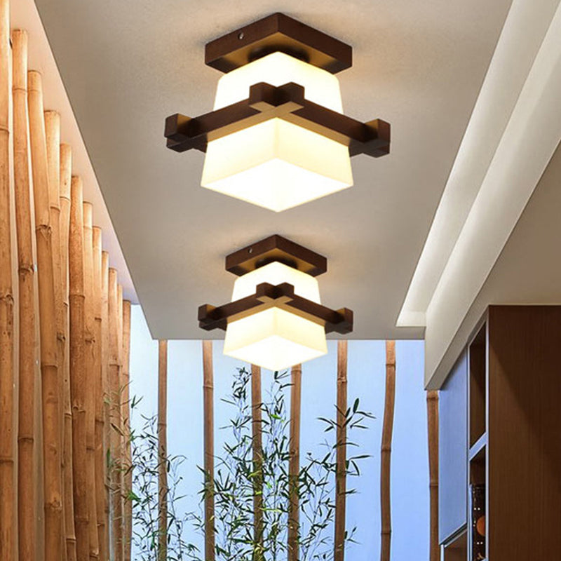 Modern Wooden Ceiling Light With Glass Shade - Simplicity And Elegance In 1-Light Semi Flush