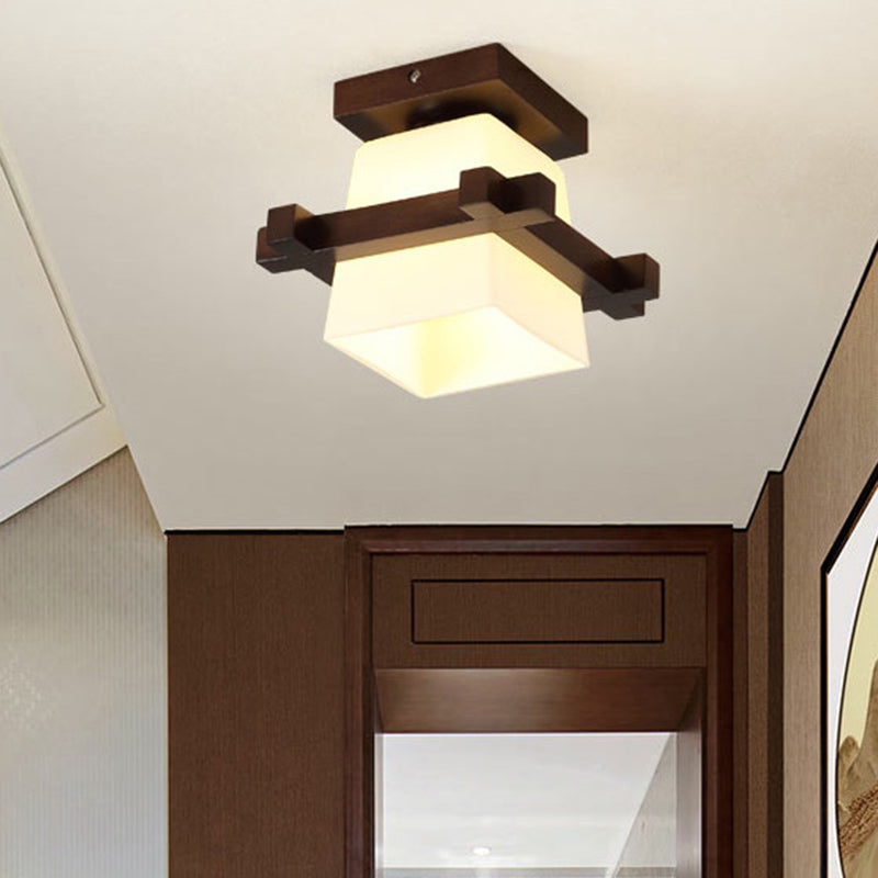 Modern Wooden Ceiling Light With Glass Shade - Simplicity And Elegance In 1-Light Semi Flush