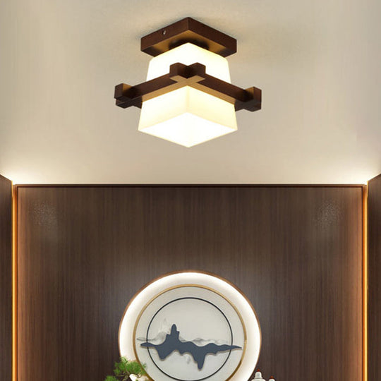 Modern Wooden Ceiling Light With Glass Shade - Simplicity And Elegance In 1-Light Semi Flush