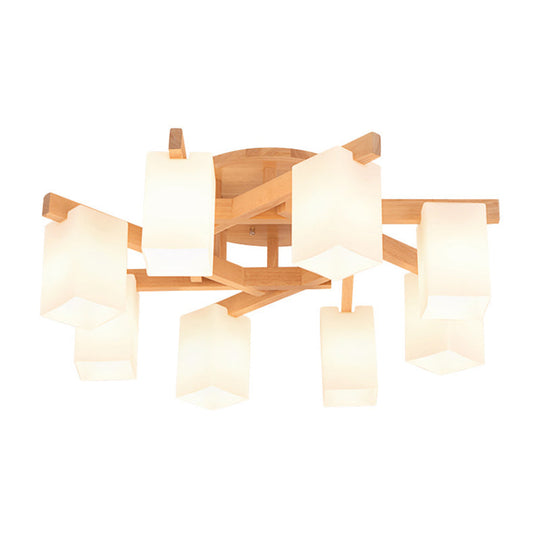 Milky White Glass Branch Ceiling Light - Modern Wood Finish Flush Mount Design