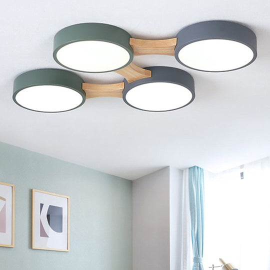 Minimalistic Led Ceiling Light Fixture - Wooden Flush Mount For Bedroom & Dining Room