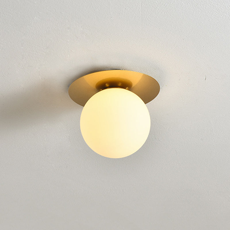 Globe-Shape Glass Ceiling Light: Modern 1-Bulb Flush-Mount For Dining Room Gold / Milk White