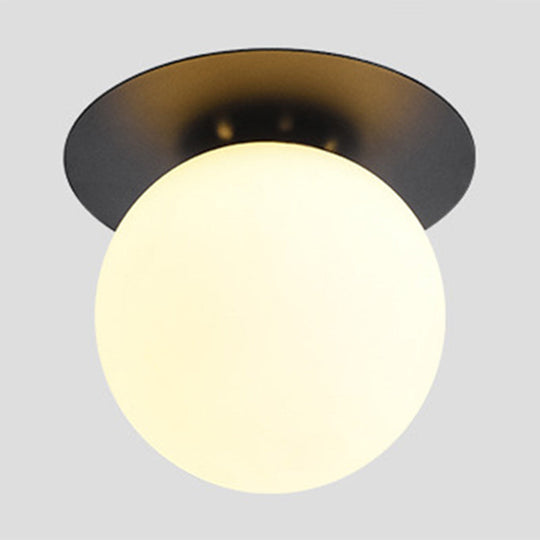 Globe-Shape Glass Ceiling Light: Modern 1-Bulb Flush-Mount For Dining Room Black / Milk White