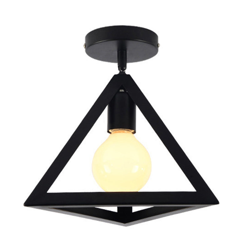 Retro Industrial Ceiling Light Fixture with Wrought Iron Frame - Black