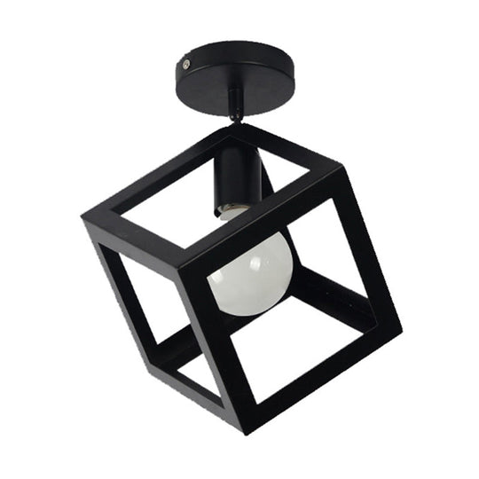 Retro Industrial Ceiling Light Fixture with Wrought Iron Frame - Black