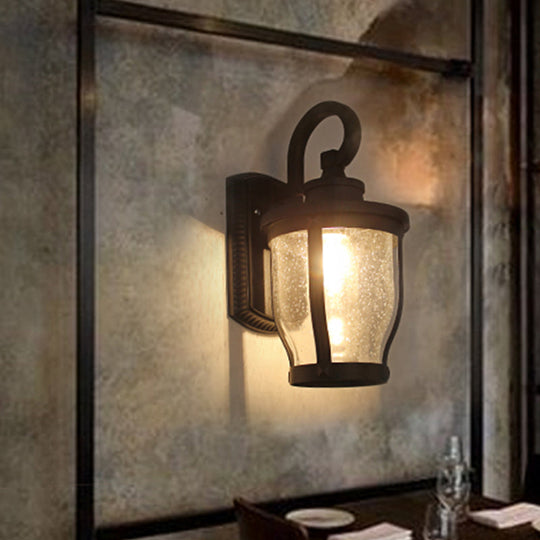 Industrial Seeded Glass Wall Sconce - Dining Room Lighting Fixture In Black