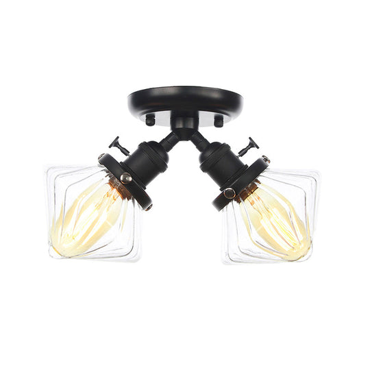 Diamond Amber/Clear Glass Semi Mount Farmhouse Light Fixture - 2-Light Semi Flush, Black/Bronze Design - Ideal for Restaurants