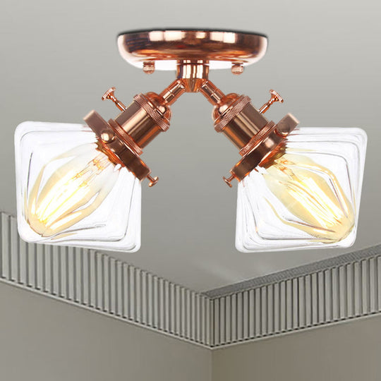 Diamond Amber/Clear Glass Semi Mount Farmhouse Light Fixture - 2-Light Semi Flush, Black/Bronze Design - Ideal for Restaurants