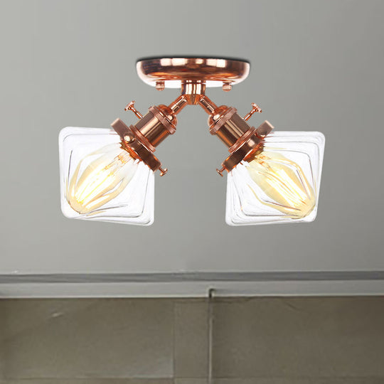 Diamond Amber/Clear Glass Semi Mount Farmhouse Light Fixture - 2-Light Semi Flush, Black/Bronze Design - Ideal for Restaurants