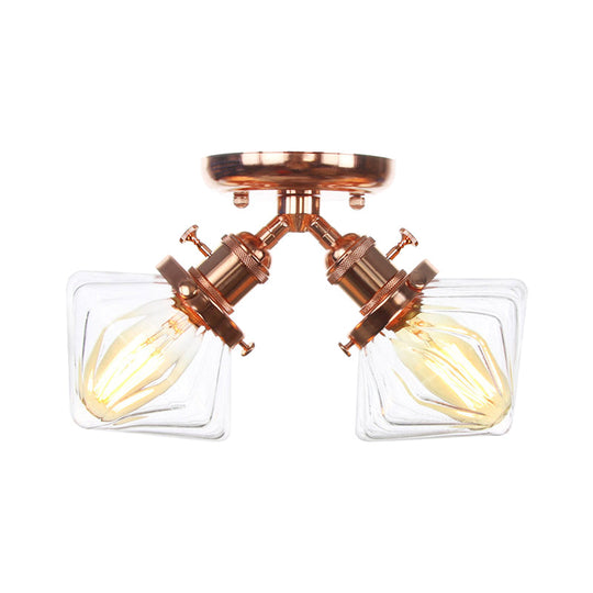 Diamond Amber/Clear Glass Semi Mount Farmhouse Light Fixture - 2-Light Semi Flush, Black/Bronze Design - Ideal for Restaurants