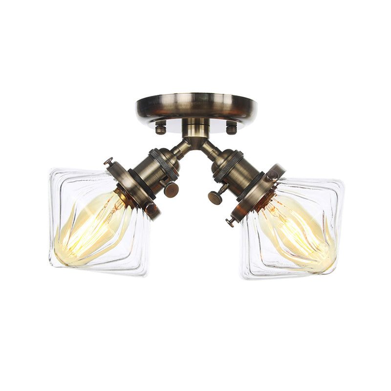 Diamond Amber/Clear Glass Semi Mount Farmhouse Light Fixture - 2-Light Semi Flush, Black/Bronze Design - Ideal for Restaurants