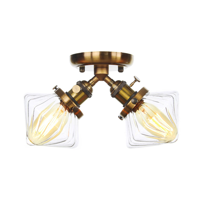 Diamond Amber/Clear Glass Semi Mount Farmhouse Light Fixture - 2-Light Semi Flush, Black/Bronze Design - Ideal for Restaurants