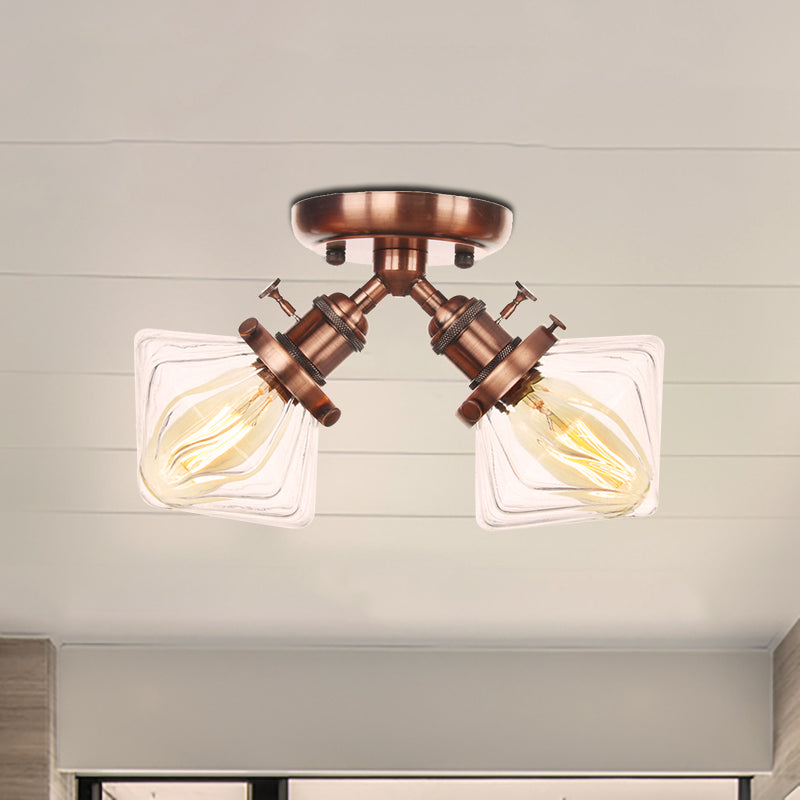 Diamond Amber/Clear Glass Semi Mount Farmhouse Light Fixture - 2-Light Semi Flush, Black/Bronze Design - Ideal for Restaurants