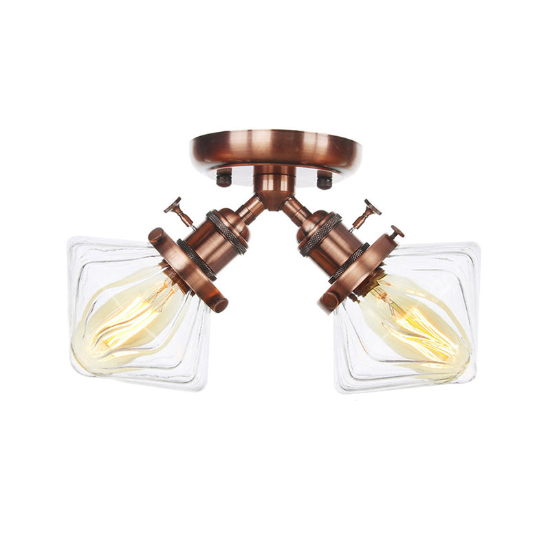 Diamond Amber/Clear Glass Semi Mount Farmhouse Light Fixture - 2-Light Semi Flush, Black/Bronze Design - Ideal for Restaurants