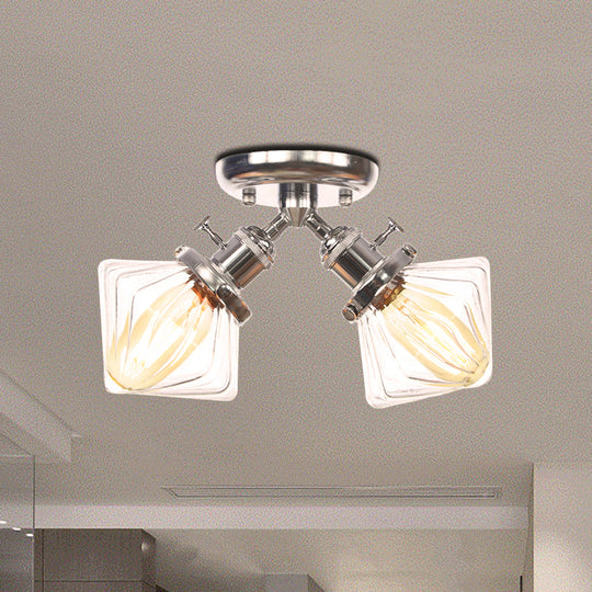 Diamond Amber/Clear Glass Semi Mount Farmhouse Light Fixture - 2-Light Flush Black/Bronze Design