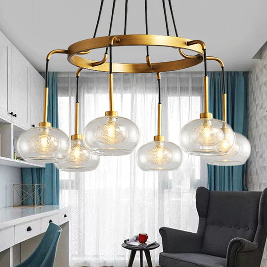 Farmhouse Wagon Wheel Chandelier - White/Gold Finish With Clear Glass Multi-Head Pendant Light