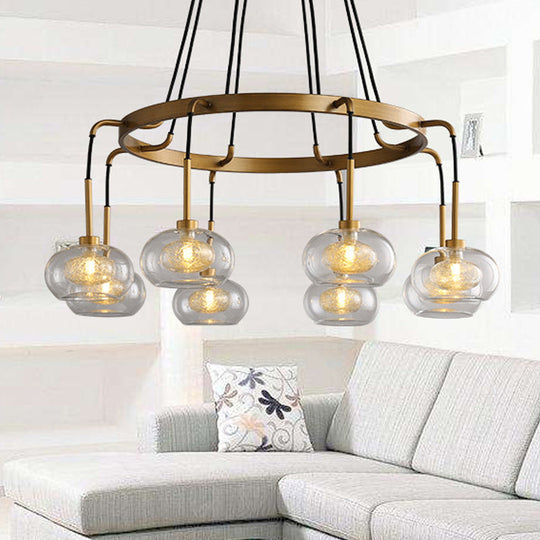 Farmhouse Wagon Wheel Chandelier - White/Gold Finish With Clear Glass Multi-Head Pendant Light 8 /