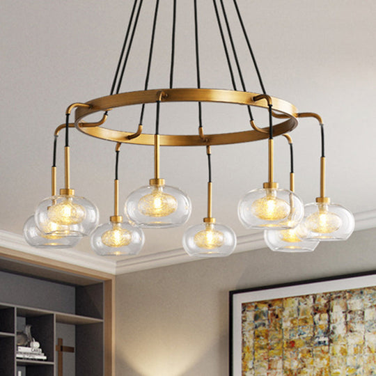 Farmhouse Wagon Wheel Chandelier - White/Gold Finish With Clear Glass Multi-Head Pendant Light