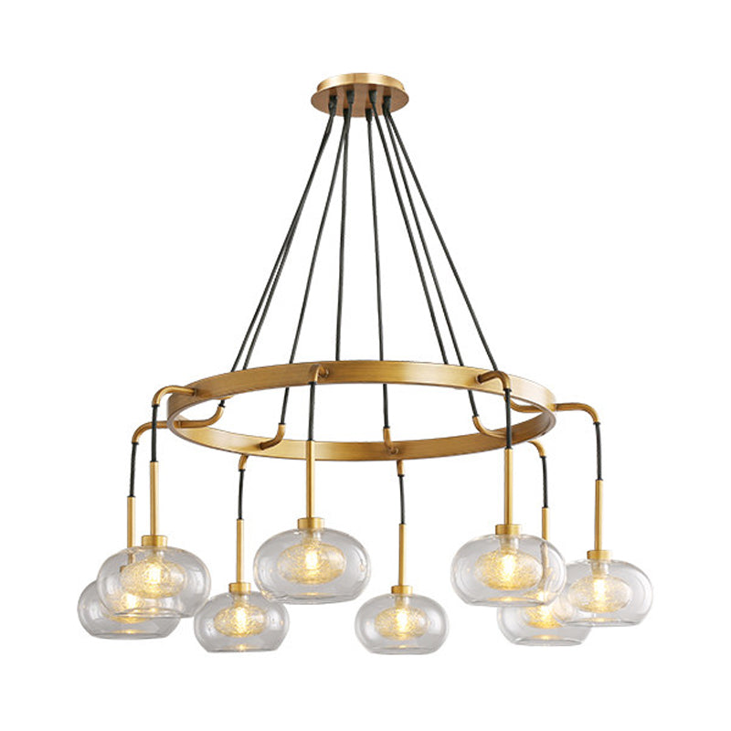 Farmhouse Wagon Wheel Chandelier - White/Gold Finish With Clear Glass Multi-Head Pendant Light