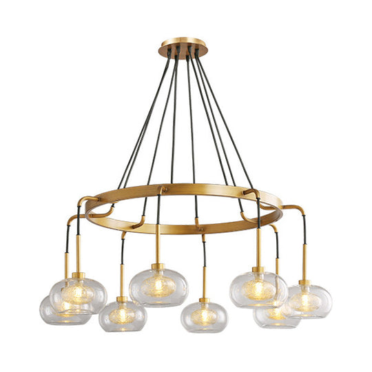 Farmhouse Wagon Wheel Chandelier - White/Gold Finish With Clear Glass Multi-Head Pendant Light