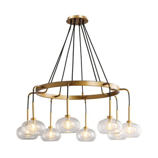 Farmhouse Wagon Wheel Chandelier - White/Gold Finish With Clear Glass Multi-Head Pendant Light