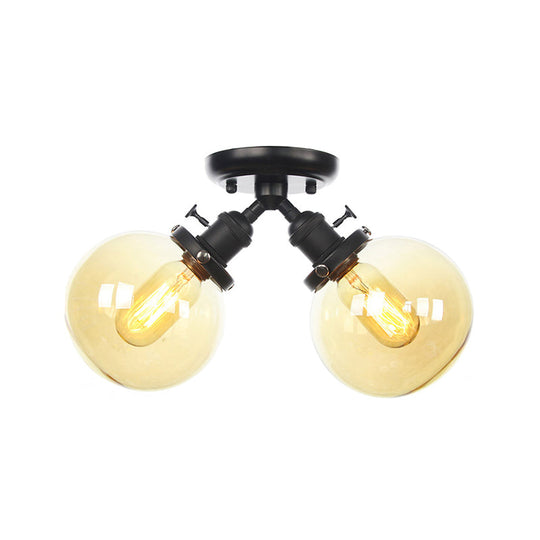 Farmhouse Style Semi Flush Ceiling Lamp - Metal and Glass with Dual Heads in Black/Bronze