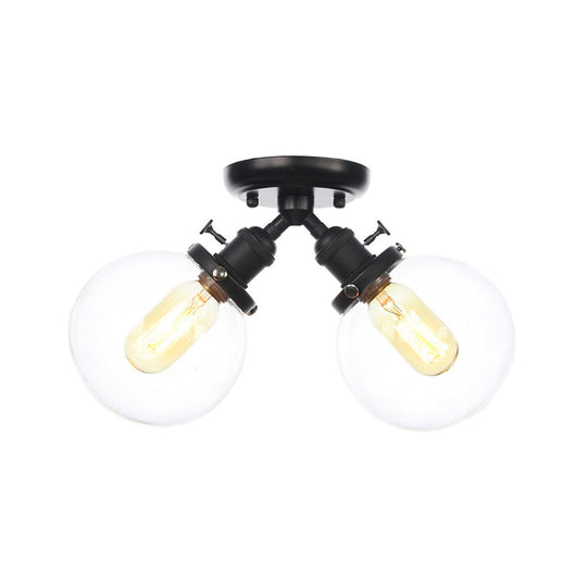 Farmhouse Style Semi Flush Ceiling Lamp - Metal and Glass with Dual Heads in Black/Bronze