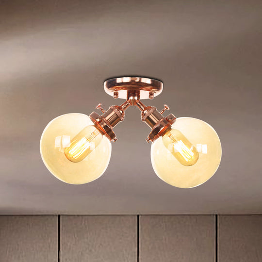 Farmhouse Style Semi Flush Ceiling Lamp - Metal and Glass with Dual Heads in Black/Bronze