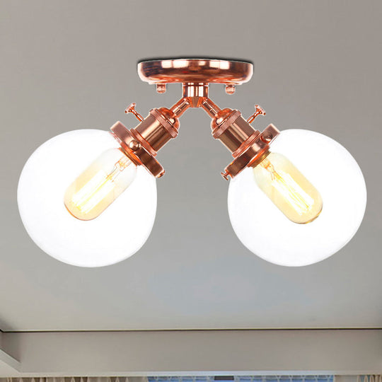 Farmhouse Style Semi Flush Ceiling Lamp - Metal And Glass With Dual Heads In Black/Bronze Rose Gold