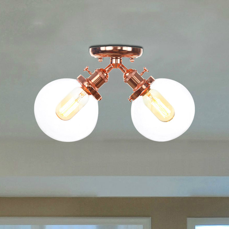 Farmhouse Style Semi Flush Ceiling Lamp - Metal and Glass with Dual Heads in Black/Bronze