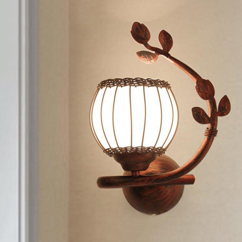 Rustic Wall Mounted Bedroom Lamp With Milky Glass Shade - Dark Wood Sconce Light (Right/Left) /