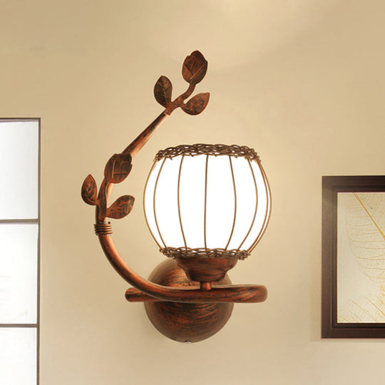 Rustic Wall Mounted Bedroom Lamp With Milky Glass Shade - Dark Wood Sconce Light (Right/Left) / Left