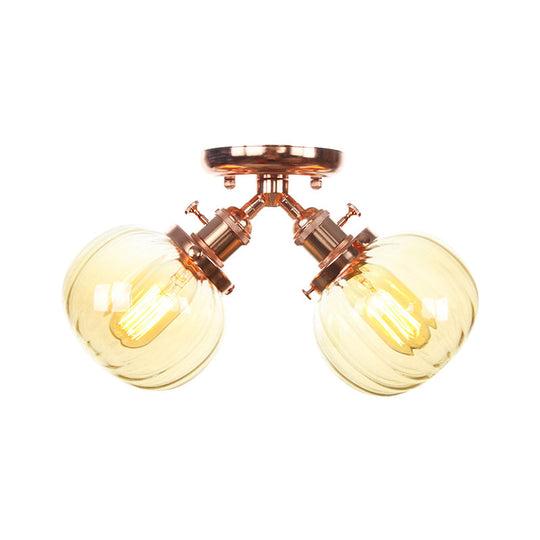 Industrial Style Amber/Clear Glass Ball Pendant Light - 2 Heads - Restaurant Ceiling Mounted Lamp