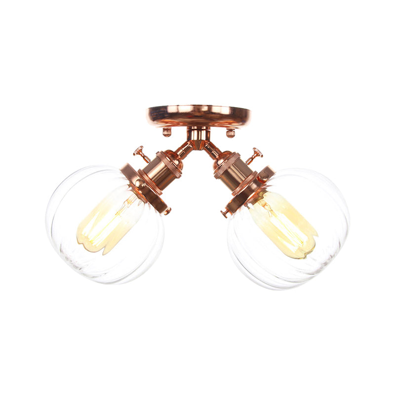 Industrial Style Amber/Clear Glass Ball Pendant Light - 2 Heads - Restaurant Ceiling Mounted Lamp