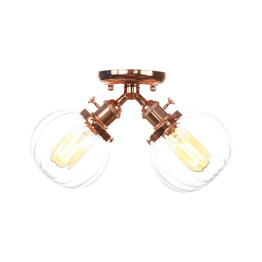 Industrial Style Amber/Clear Glass Ball Pendant Light - 2 Heads - Restaurant Ceiling Mounted Lamp