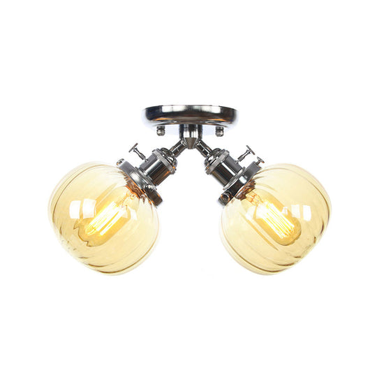 Industrial Style Amber/Clear Glass Ball Pendant Light - 2 Heads - Restaurant Ceiling Mounted Lamp