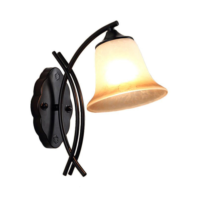 Milky Glass Wall Lamp - Rustic Black Bell Shape Sconce For Living Room