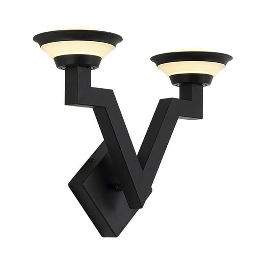 V-Shaped Metal Wall Sconce With 2 Lights For Country Living Rooms