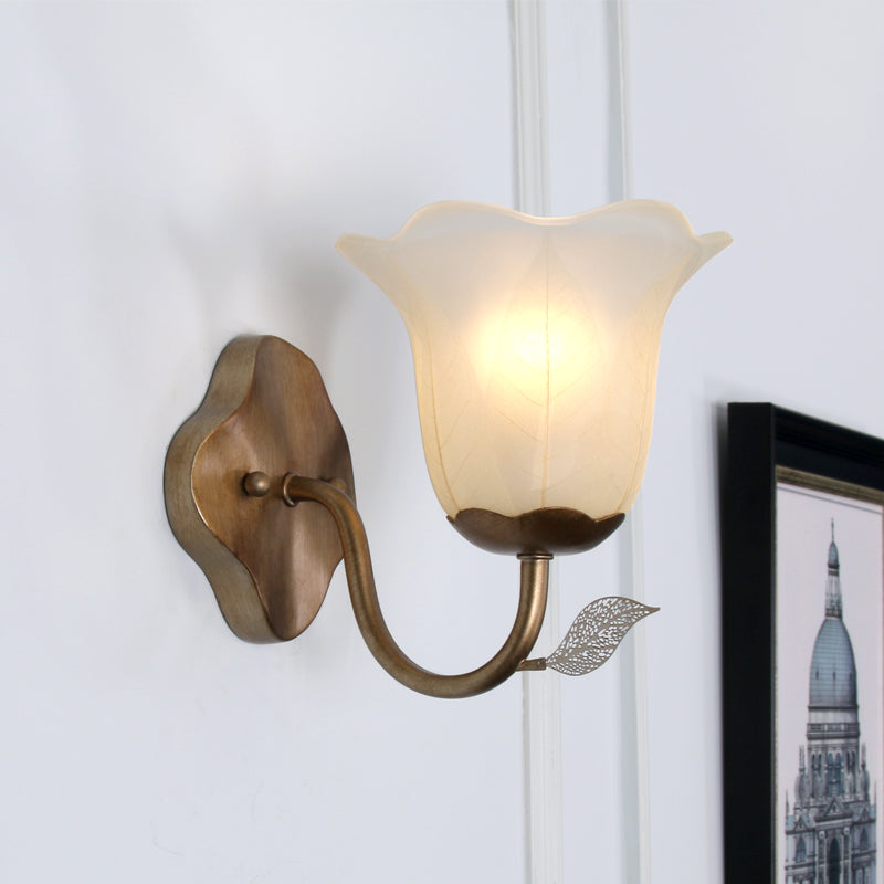 Flared Vanity Lamp With Traditional White Glass Sconce For Dining Room